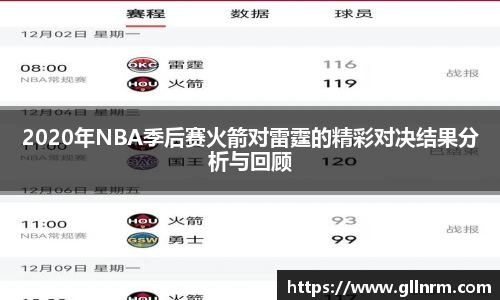 2020年NBA季后赛火箭对雷霆的精彩对决结果分析与回顾